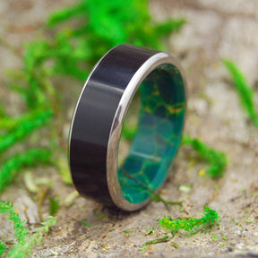 REUNITED | Onyx Stone & Egyptian Jade Titanium Handcrafted Wedding Rings - Minter and Richter Designs