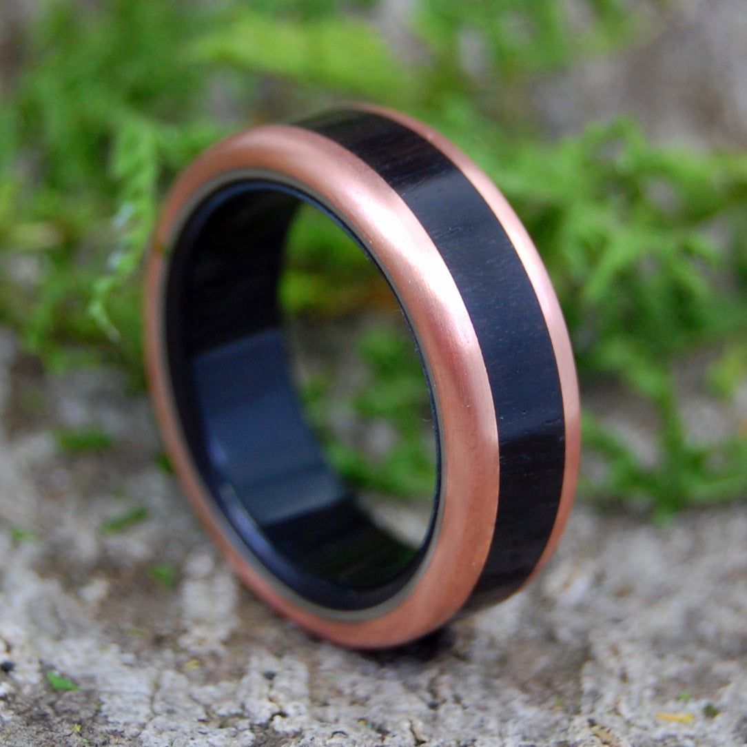 AFRICAN KING | Black Ebony Wood & Copper Titanium Wedding Rings - Minter and Richter Designs