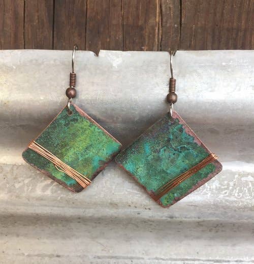 Jewelry Earrings | PATINA COPPER SQUARE AND WIRE EARRINGS - Minter and Richter Designs