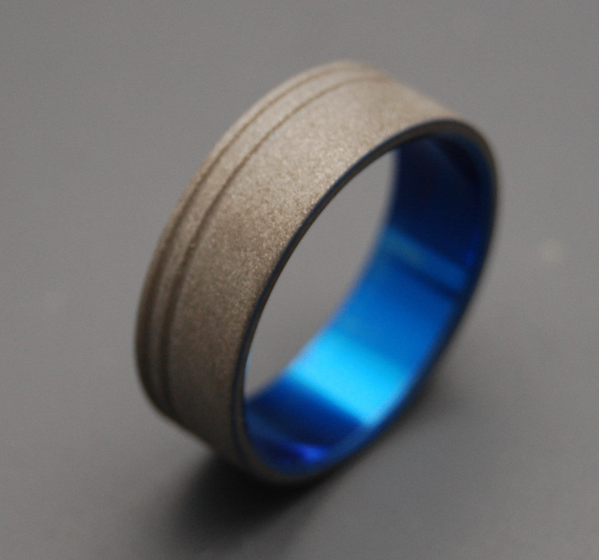 TO THE FUTURE BLUE | Sandblasted Titanium Rings - Unique Men's Wedding Rings - Minter and Richter Designs
