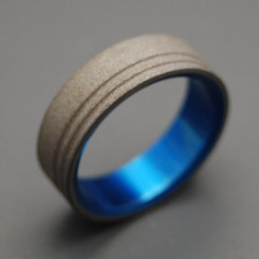 TO THE FUTURE BLUE | Sandblasted Titanium Rings - Unique Men's Wedding Rings - Minter and Richter Designs