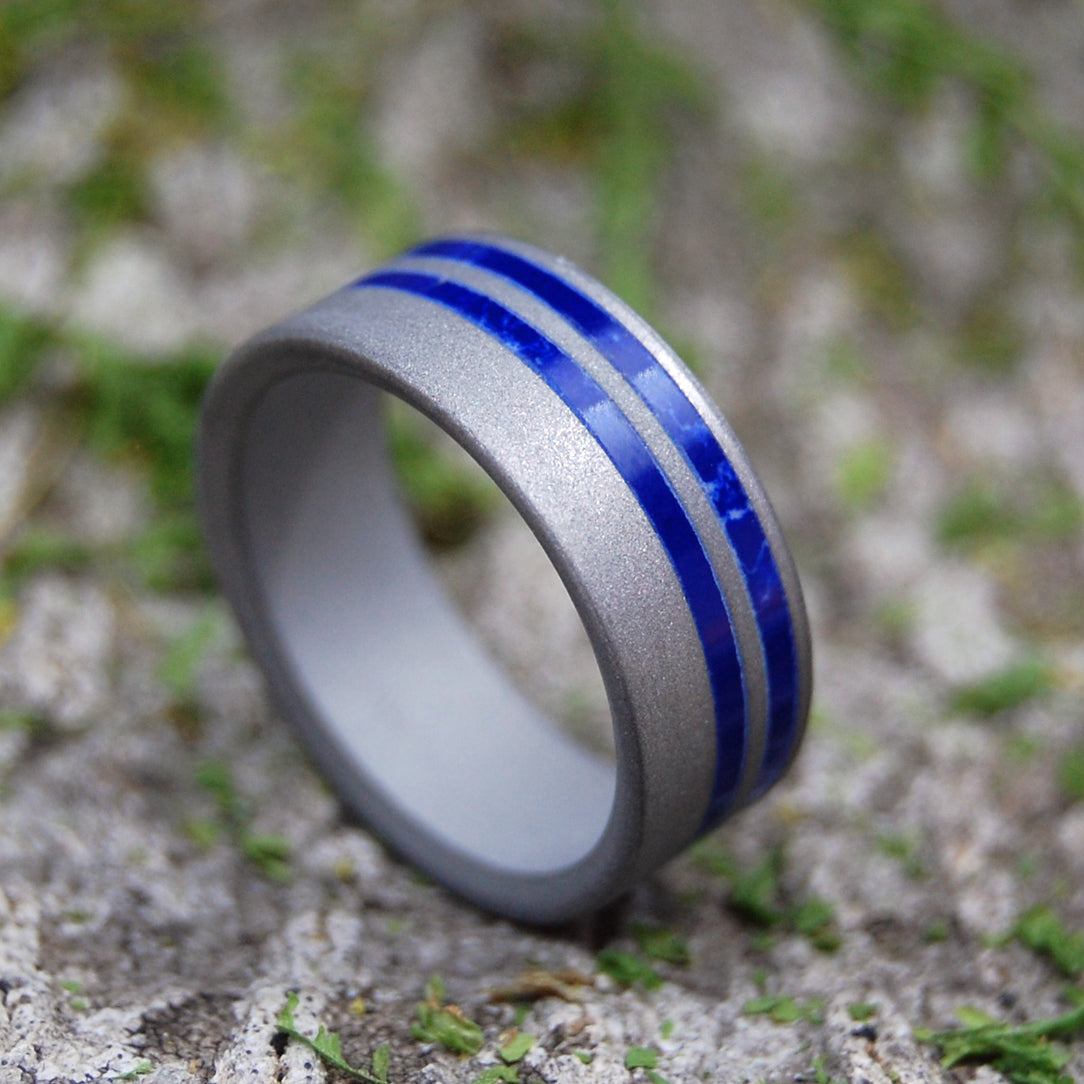 LOVE WITH SODALITE |  Titanium & Sodalite Custom Titanium Wedding Rings - Minter and Richter Designs
