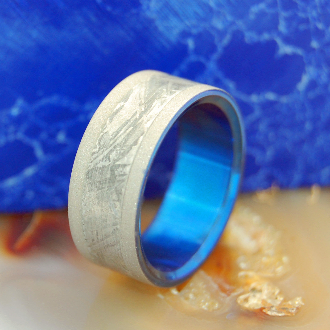 FLY ME TO THE MOON | Meteorite & Hand Anodized Titanium Wedding Rings - Minter and Richter Designs