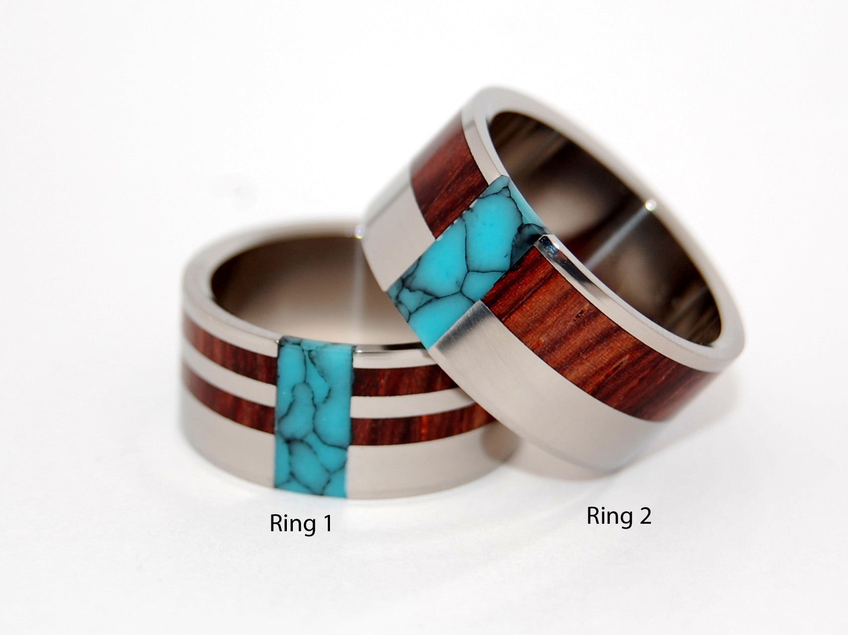 SOUL MATES | Turquoise, Cocobolo Wood & Titanium - Unique Wedding Rings - Wedding Rings Set - Minter and Richter Designs