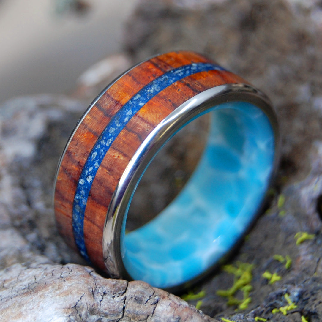 LOW COUNTRY SHARKS | Cocobolo Wood & South Carolina Sand and Shark Teeth - Unique Wedding Ring - Minter and Richter Designs