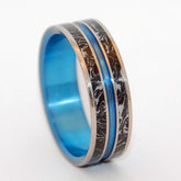 Stand and Deliver | M3 and Hand Anodized Blue - Titanium Wedding Ring - Minter and Richter Designs