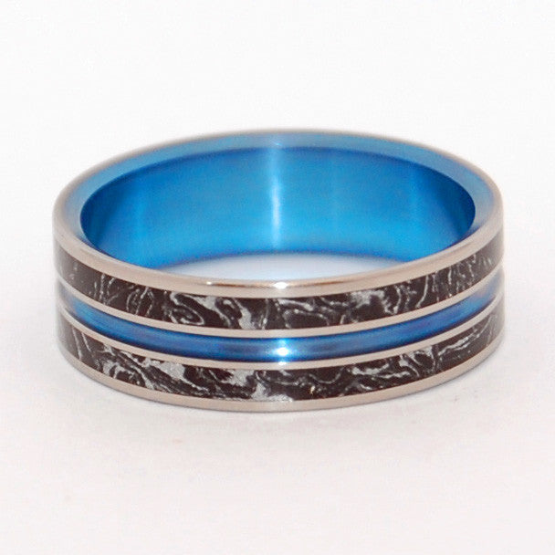 Stand and Deliver | M3 and Hand Anodized Blue - Titanium Wedding Ring - Minter and Richter Designs