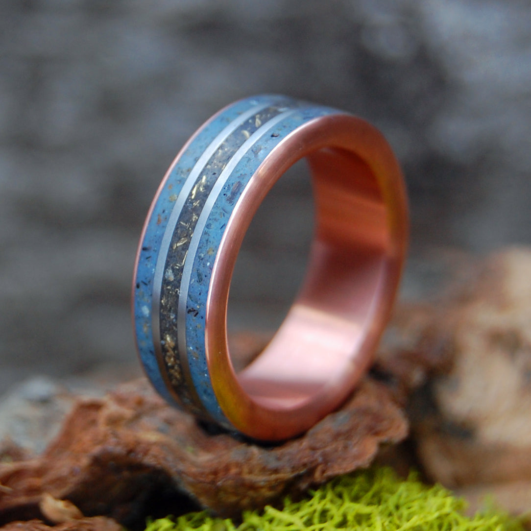 THE BRITISH ARE COMING IN COPPER! | Battleground Earth & Bullet Fragments - Lexington & Concord Revolutionary War- Military Memorial Wedding Rings - Minter and Richter Designs