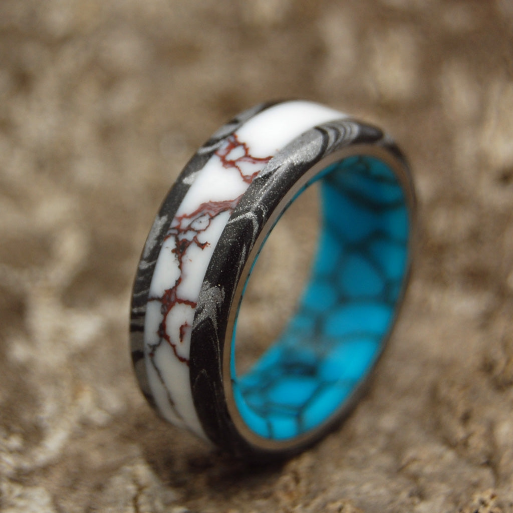 TEXAS FIRE | Turquoise Stone & Jasper Stone Black M3 Titanium Men's Wedding Rings - Minter and Richter Designs