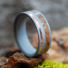 THAT WILL DO! | Spalted Maple & Copper - Titanium Wedding Ring - Minter and Richter Designs