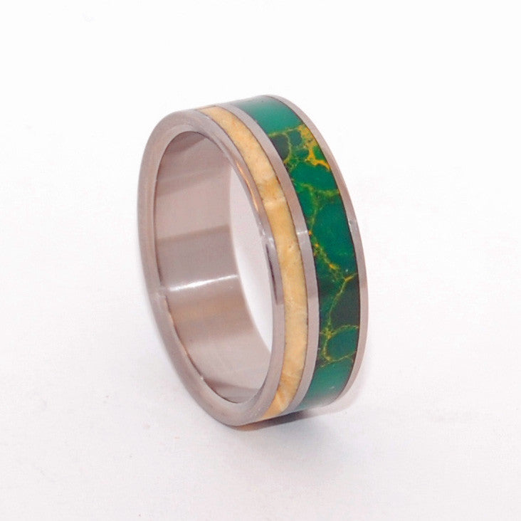 The Earth Romanced The Sun | Jade and Wood Titanium Wedding Ring - Minter and Richter Designs