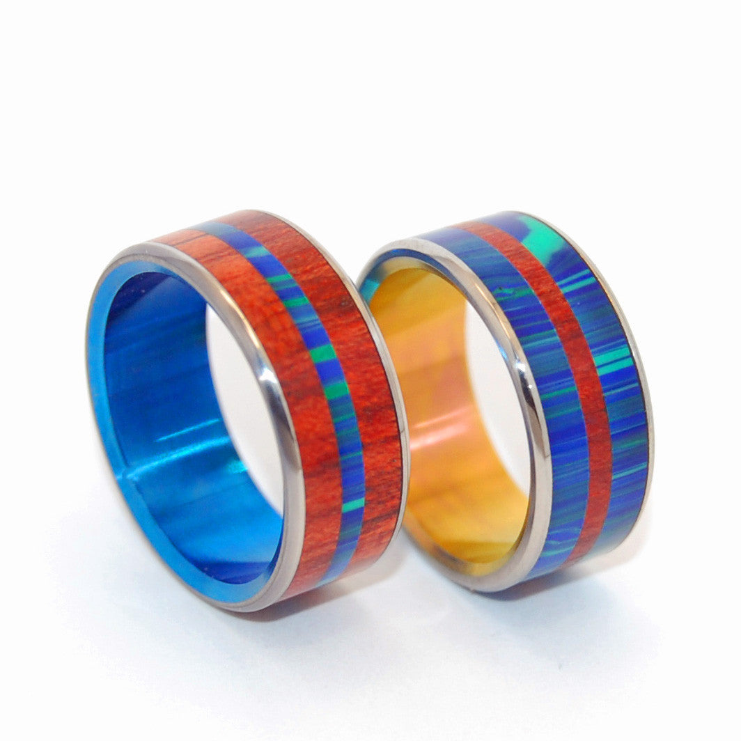 UNIVERSE IS FULL | Blood Wood & Azurite Malachite Unique Wedding Rings Sets - Minter and Richter Designs