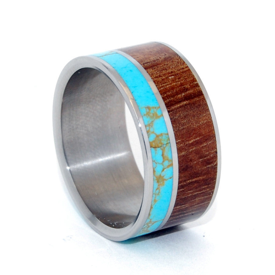 KATHMANDU | Tibetan Turquoise & Hawaiian Koa Wood Wedding Rings - Wooden Wedding Rings - Minter and Richter Designs