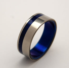 TO THE WINDS RESIGN | Blue Marbled Opalescent Resin & Titanium - Unique Wedding Rings - Minter and Richter Designs