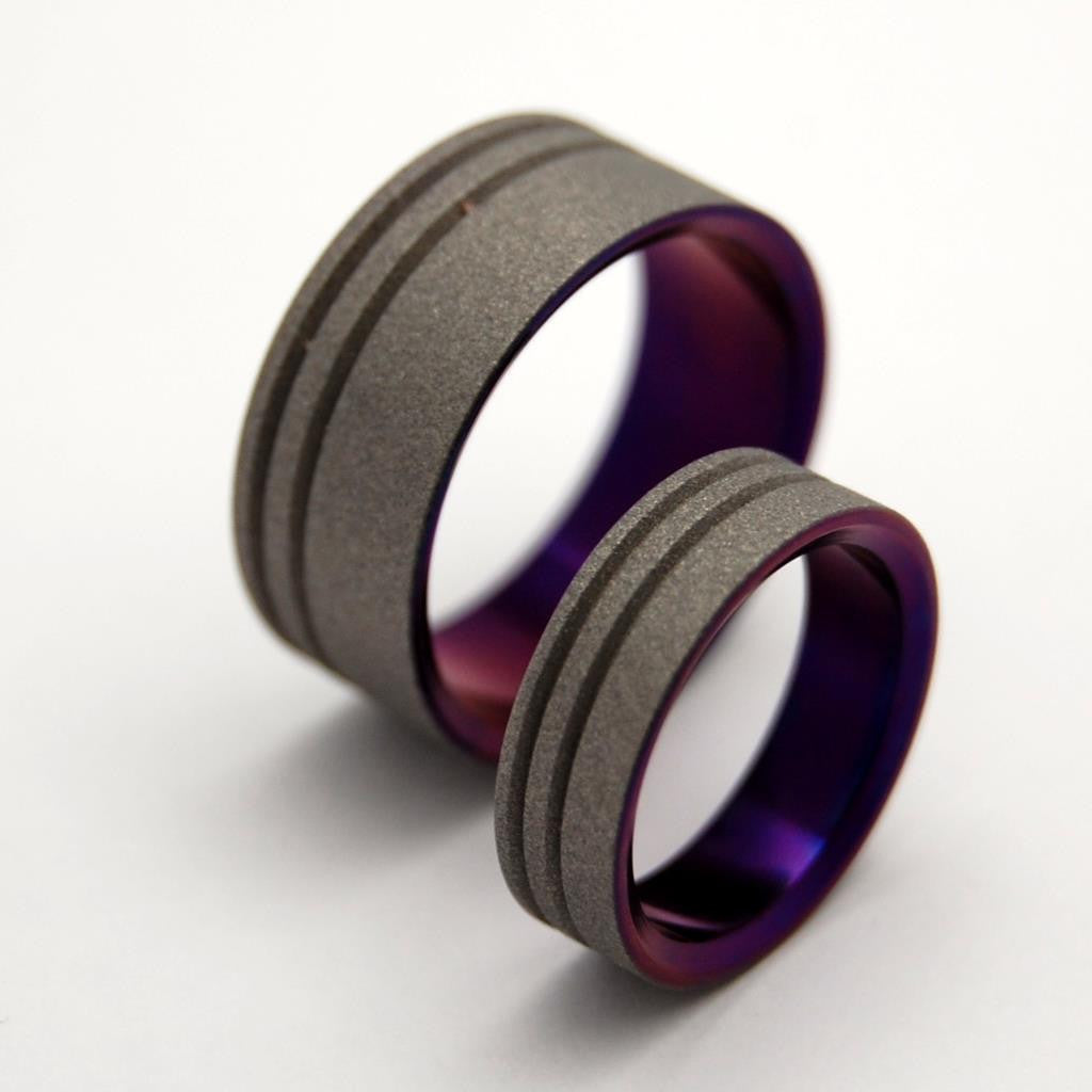 TO THE FUTURE PURPLE | Purple Sandblasted Titanium - Unique Wedding Rings - Wedding Rings Set - Minter and Richter Designs