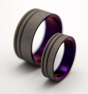 TO THE FUTURE PURPLE | Purple Sandblasted Titanium - Unique Wedding Rings - Wedding Rings Set - Minter and Richter Designs