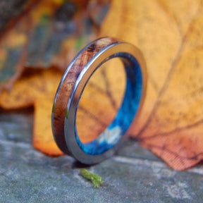 ANASTASIUS | Blue Box Elder & Hawaiian Koa Wood Titanium Wedding Rings - Minter and Richter Designs
