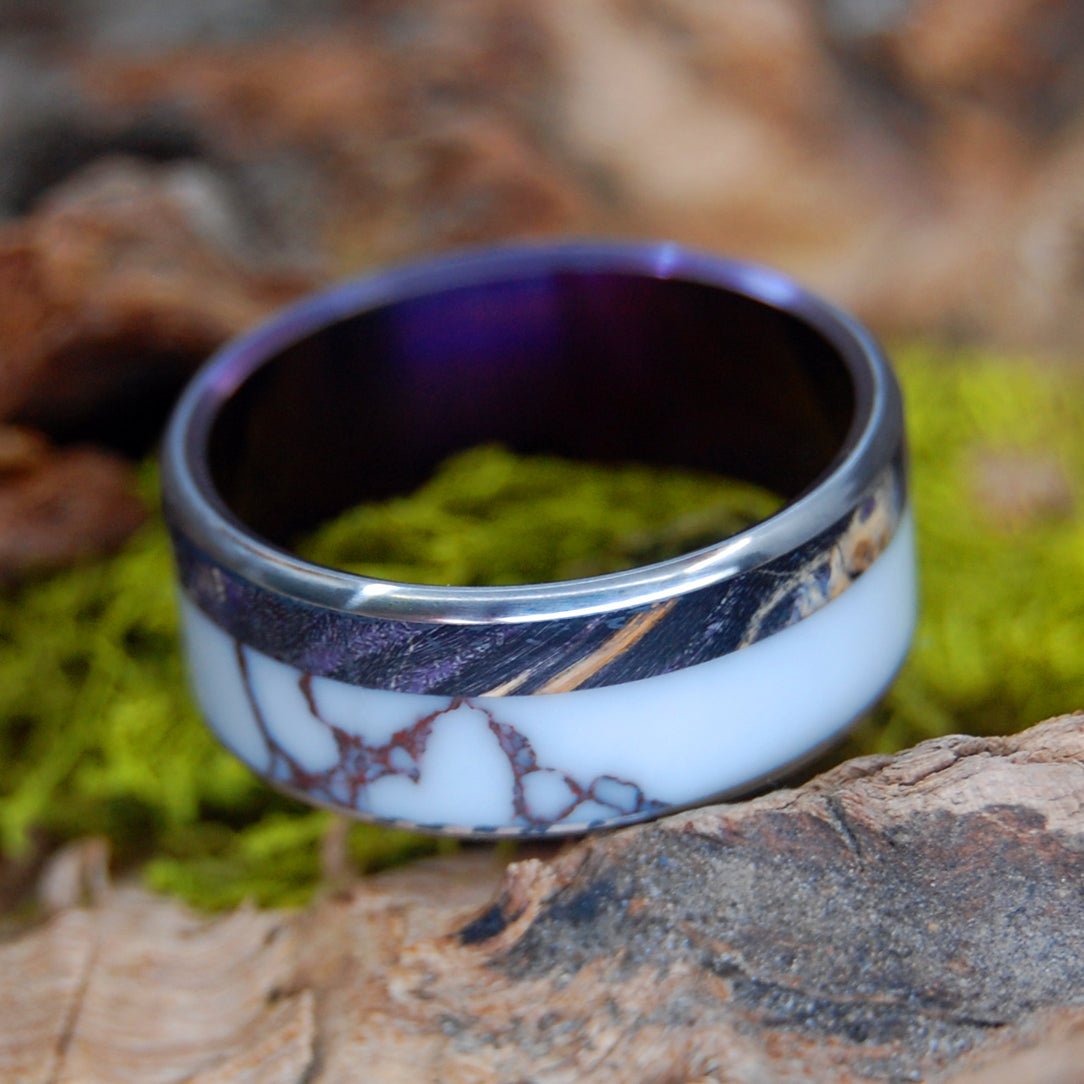 WILD & PURPLE | Purple Box Elder & Wild Horse Jasper Titanium Wedding Ring - Minter and Richter Designs