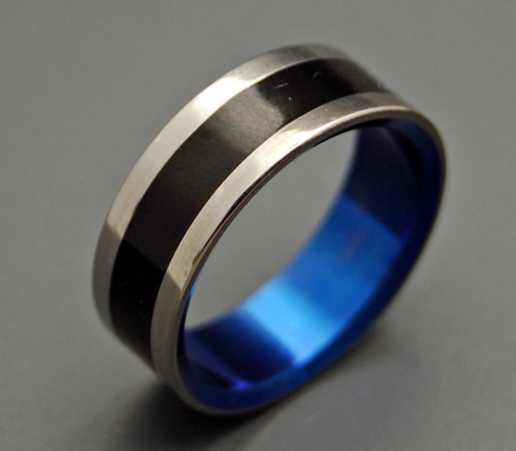 FITZGERALD | Water Buffalo Horn & Blue Titanium Wedding Rings - Minter and Richter Designs