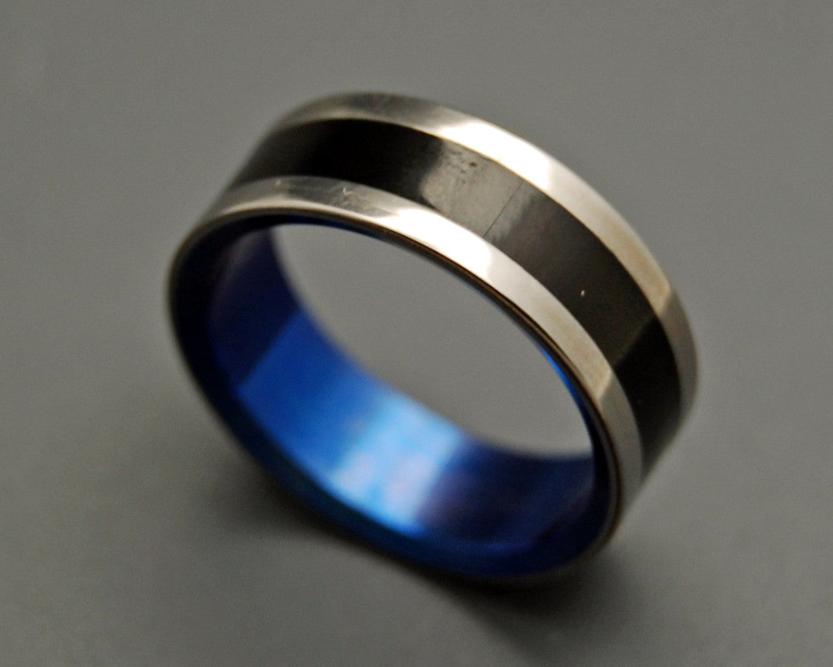 FITZGERALD | Water Buffalo Horn & Blue Titanium Wedding Rings - Minter and Richter Designs