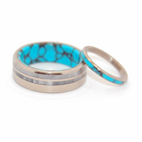 YOU ME STRONG BRIGHT | Turquoise Stone & Gray Pearl Marbled Opalescent - Turquoise Wedding Rings Set - Minter and Richter Designs