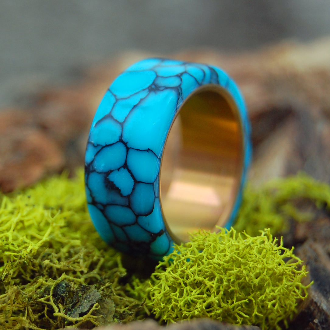 YOU, TURQUOISE & THE SUNSET | Turquoise Titanium Wedding Ring - Minter and Richter Designs