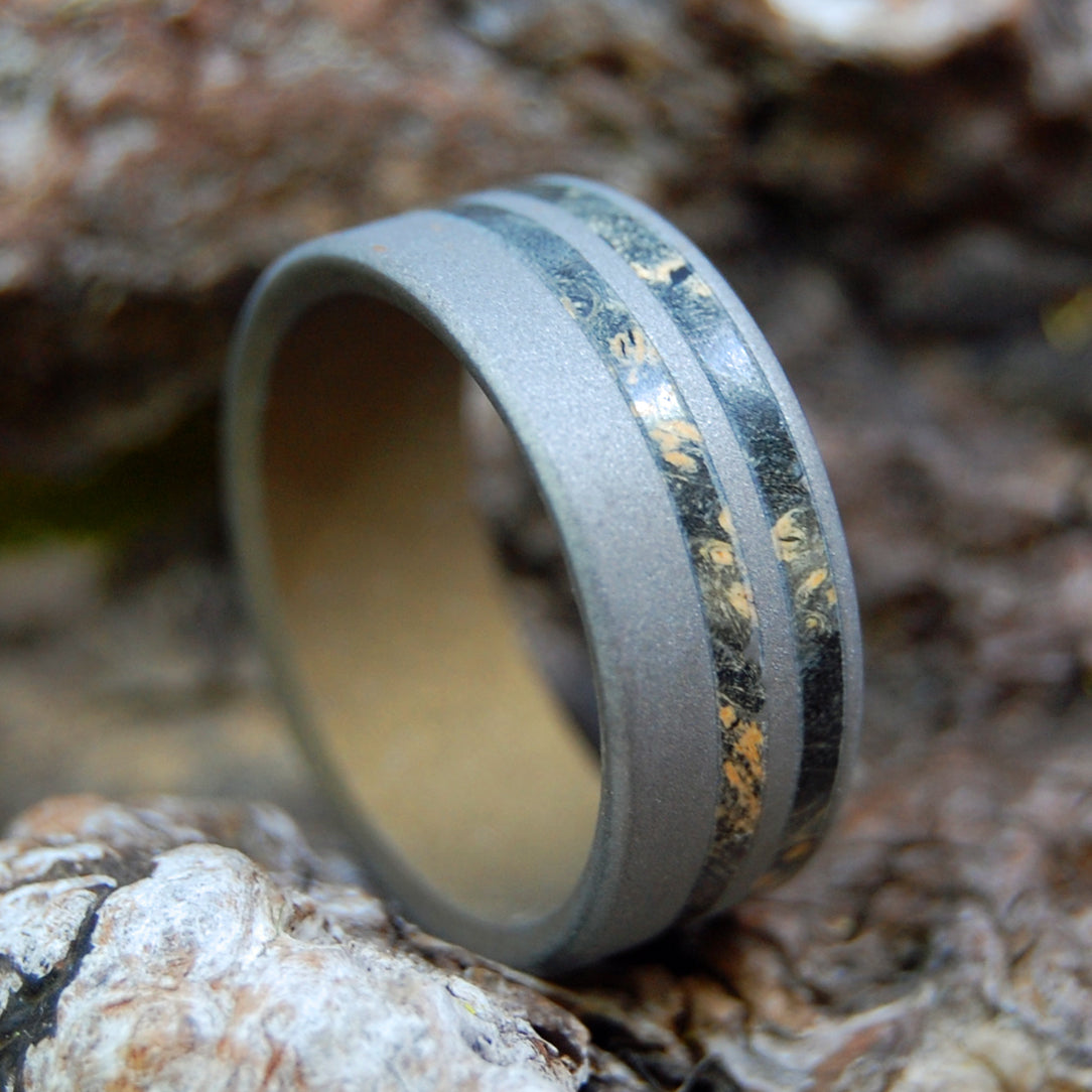 AND BAM! | Titanium and Box Elder Wood Wedding Rings - Minter and Richter Designs