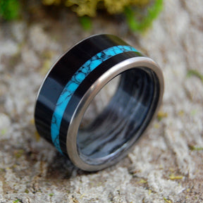 APOLLO | Turquoise & Onyx Stone Titanium Wedding Rings - Minter and Richter Designs