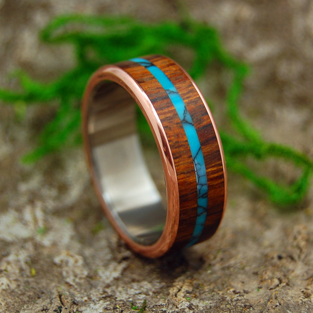 ARIZONA DESERT | Desert Ironwood & Turquoise Copper Titanium Wedding Rings - Minter and Richter Designs