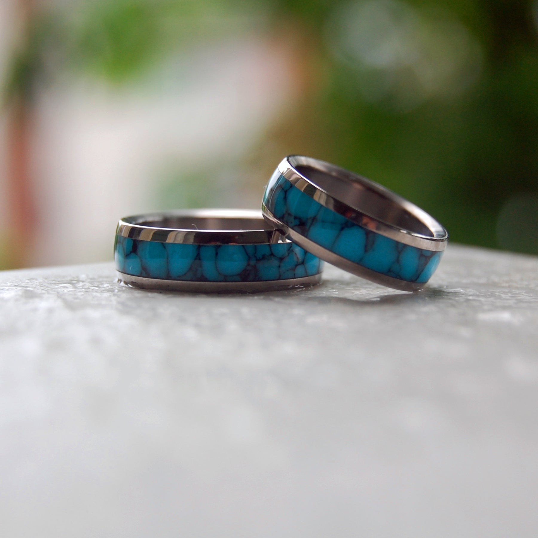 ATLANTIS | Turquoise Stone & Titanium - Unique Wedding Rings - Titanium Wedding Rings - Minter and Richter Designs