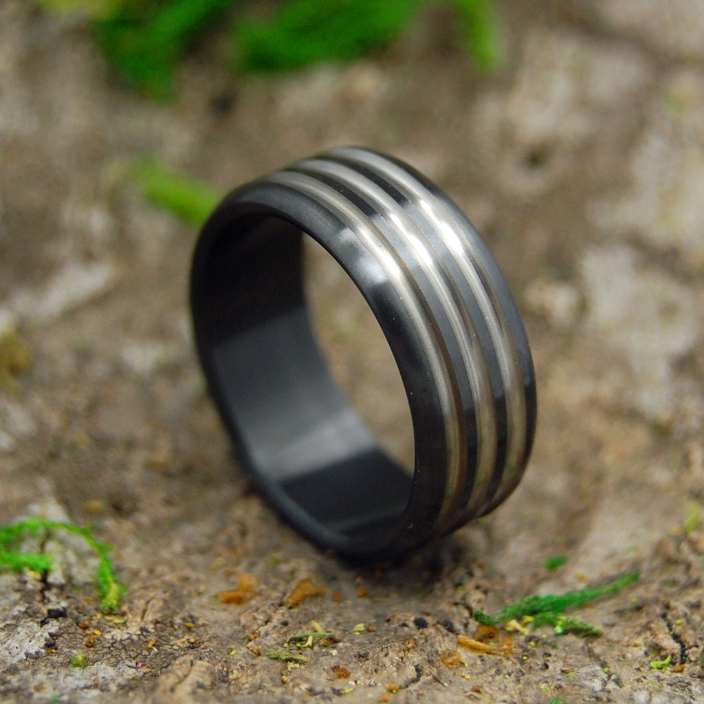 ATOMIC GROOVE | Zirconium Black Wedding Rings - Minter and Richter Designs