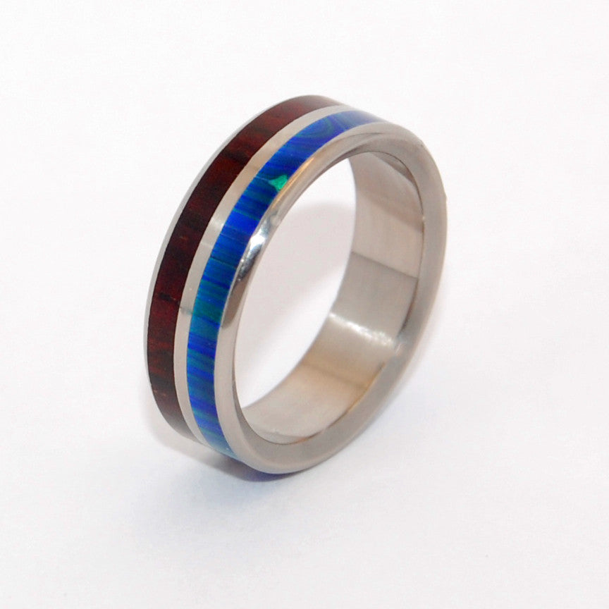 JUNGLE | Azurite Stone & Wood Titanium Wedding Rings - Minter and Richter Designs