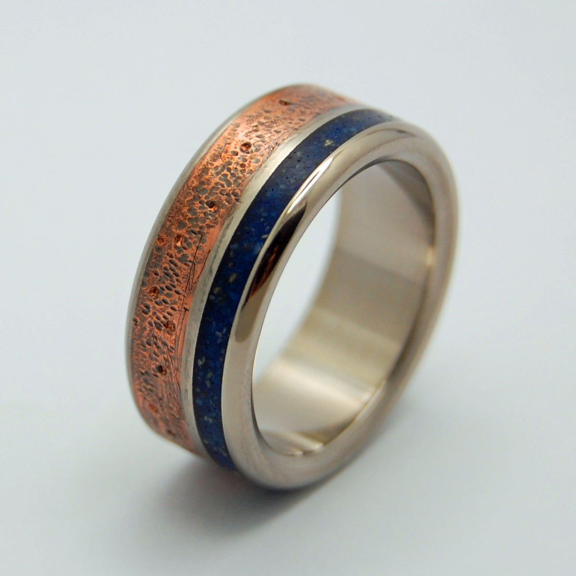 BATTLE CRY BLUE | Copper & Blue Beach Sand Concrete Unique Wedding Rings - Minter and Richter Designs