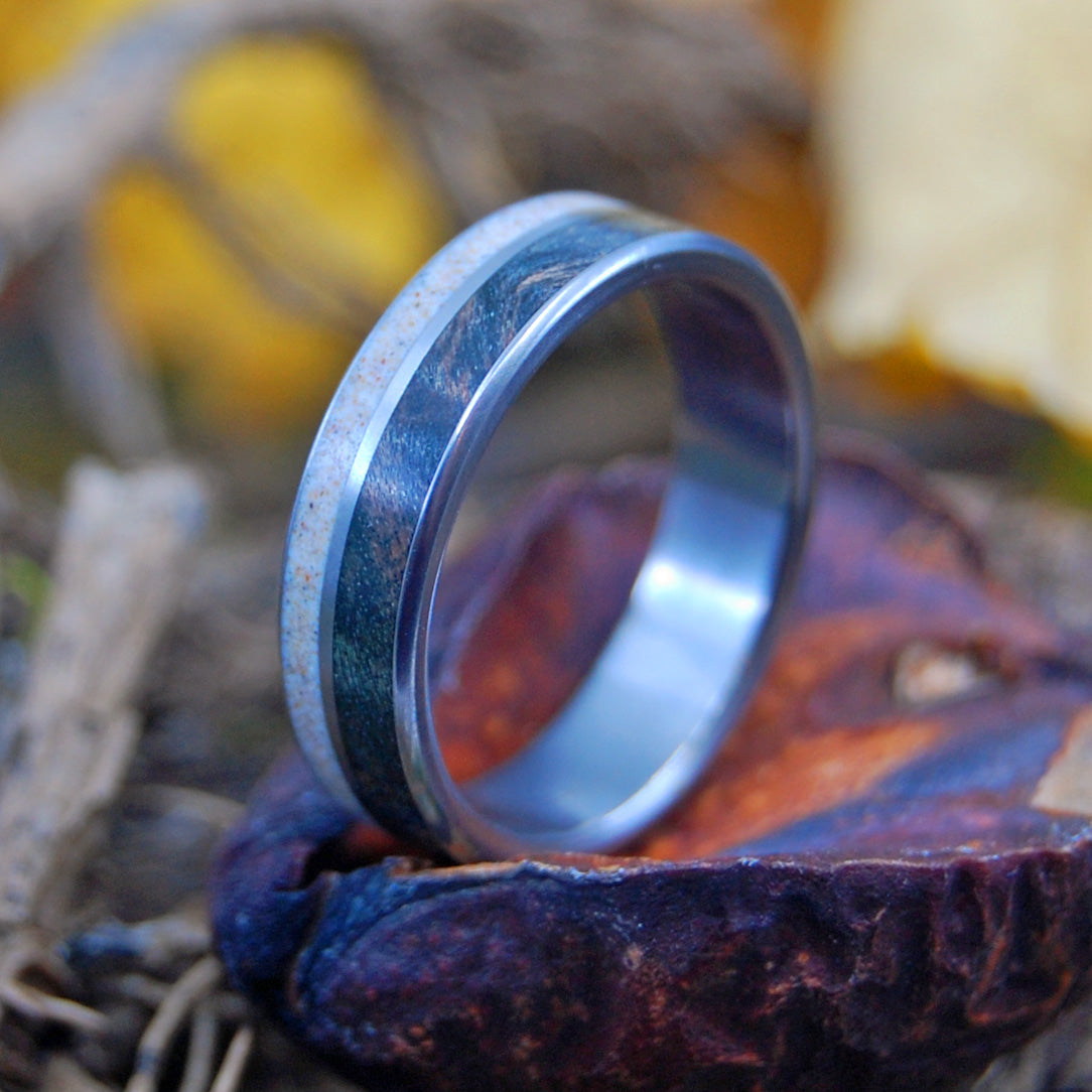BLUE WOOD & SAND | Beach Sand Rings - Wooden Wedding Ring - Unique Wedding Rings - Minter and Richter Designs