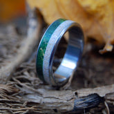 GREEN WOOD & SAND | Beach Sand Rings - Wooden Wedding Ring - Unique Wedding Rings - Minter and Richter Designs