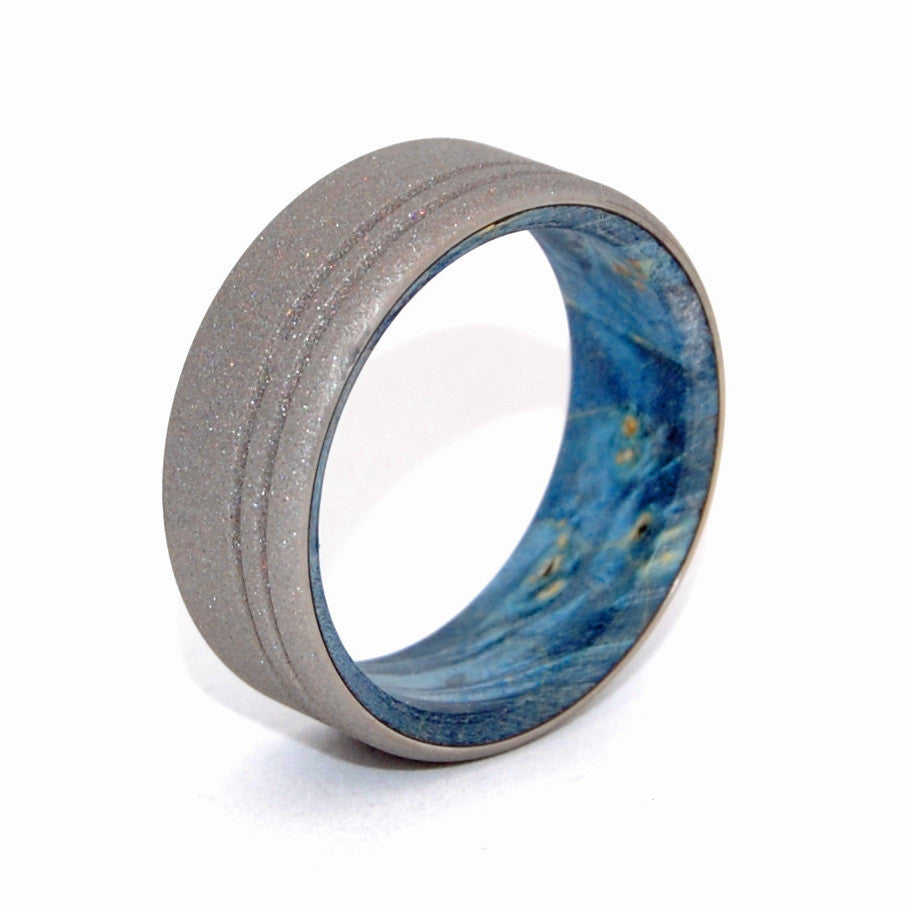 BELIEVE IN YOU | Sandblasted Blue Box Elder Wood & Titanium Wedding Rings - Minter and Richter Designs