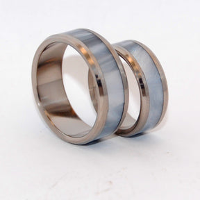 BEVELED ASTAIRE | Gray Pearl Marbled Opalescent Resin & Titanium Custom Wedding Rings Set - Minter and Richter Designs