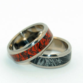 KATANA RED & BLACK |  M3 Mokume Gane & Titanium - Black Wedding Rings - Unique Wedding Rings Sets - Minter and Richter Designs