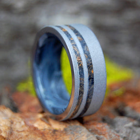 MR. SANDMAN | Box Elder Wood  & Mokume Gane - Sandblasted Wedding Ring - Minter and Richter Designs