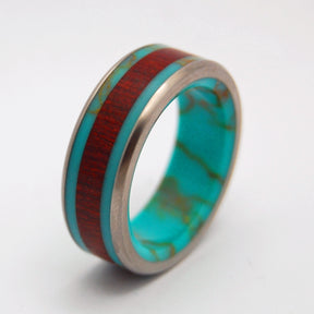 BLOOD & GOLD | Tibetan Turquoise & Blood Wood Unique Custom Wedding Rings - Minter and Richter Designs
