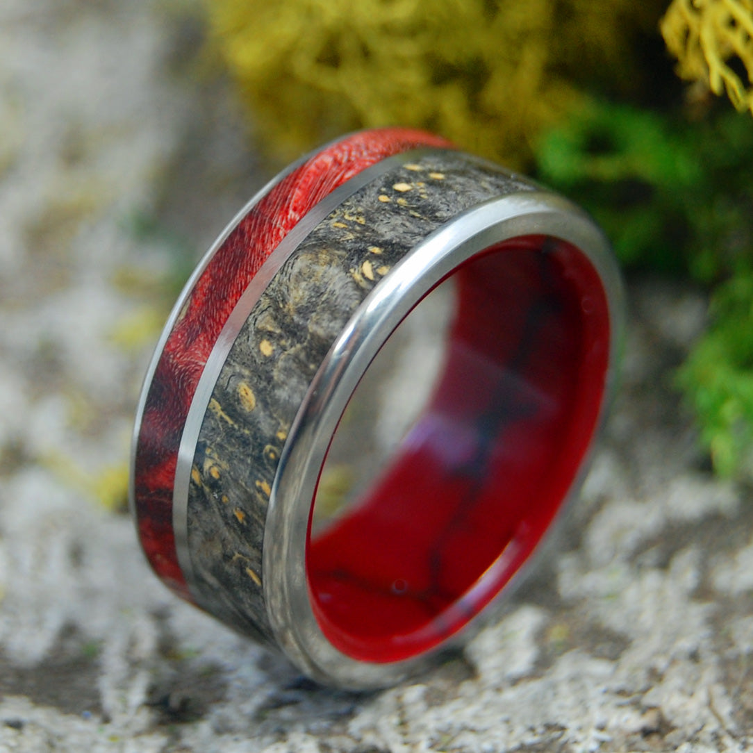 ALREADY DESTINED | Box Elder Wood & Jasper Stone Titanium Wedding Rings - Minter and Richter Designs