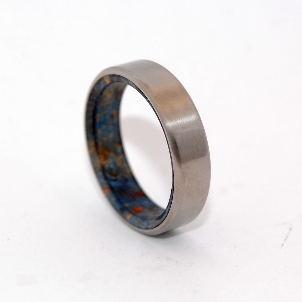 BLOWN AWAY | Blue Box Elder Wood - Handcrafted Titanium Wedding Rings - Minter and Richter Designs