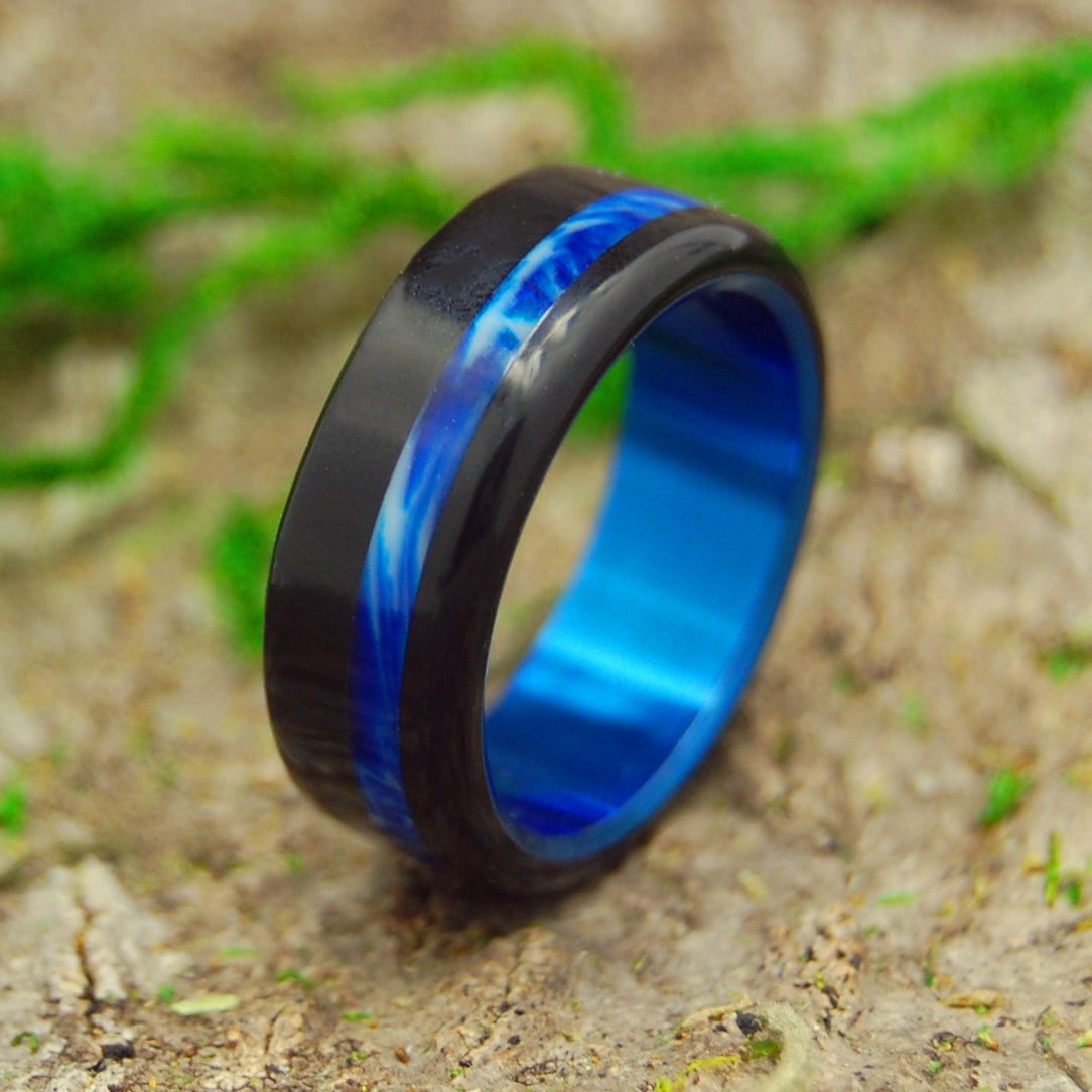 BLUE VINTAGE TRON | Black & Blue Resin Titanium Wedding Rings - Minter and Richter Designs