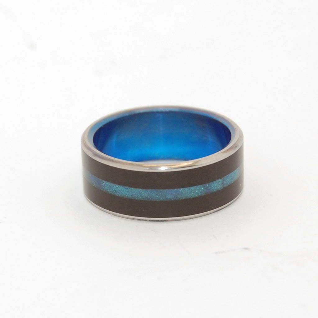 ONYX STONE BLUE | Onyx Stone & Blue Marbled Opalscent Resin Black Rings Mens Wedding Ring - Minter and Richter Designs