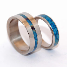 BLUE LIGHTNING TWO HEARTS | Blue Box Elder Wood - Wooden & Titanium Wedding Rings - Minter and Richter Designs