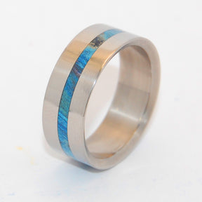 BLUE LIGHTNING | Blue Box Elder Wood & Titanium - Unique Wedding Rings - Wooden Wedding Rings - Minter and Richter Designs