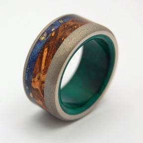 SHIKOKU ISLAND | Jade Stone, Blue Box Elder Wood & Titanium - Wooden Wedding Rings - Minter and Richter Designs