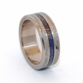 COMET'S TAIL | Meteorite & Blue Gold M3 Mokume Gane Titanium Wedding Rings - Minter and Richter Designs