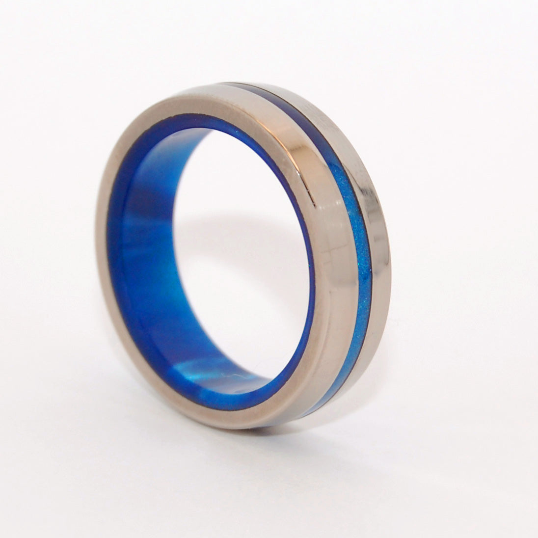 DOUBLY INSPIRED BY BLUE | Blue Marbled Opalescent Resin & Titanium Wedding Rings - Minter and Richter Designs