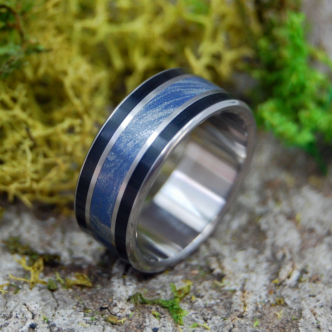DECISION MADE | Onyx Stone and Blue Silver M3 Men's Titanium Wedding Rings - Minter and Richter Designs